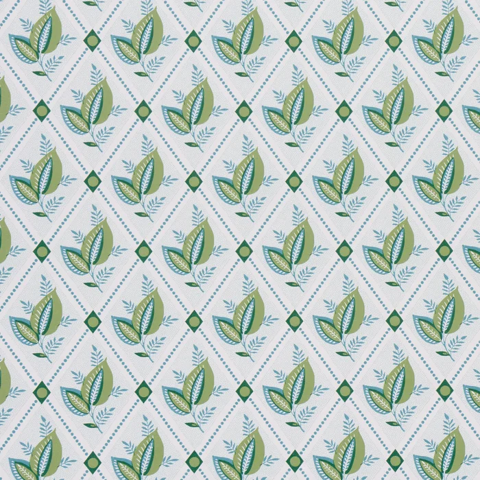 SCHUMACHER WALLCOVERING NEW TRADITIONAL: PROVEN?????AL BASILE TRELLIS LEAF & AQUA – 5014231