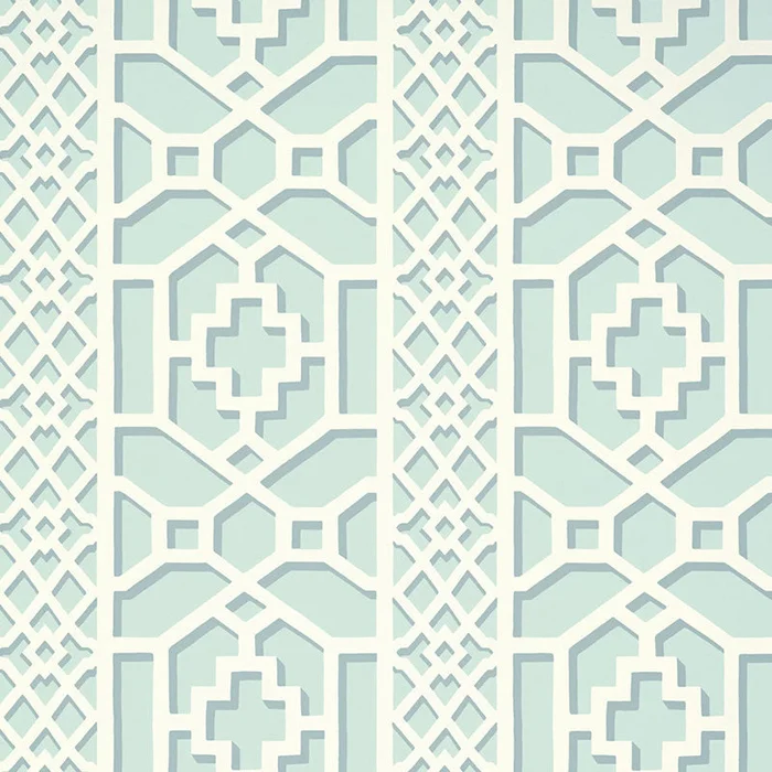 SCHUMACHER WALLCOVERING PRINT HAPPY ZANZIBAR TRELLIS WINTER MINT – 5006942