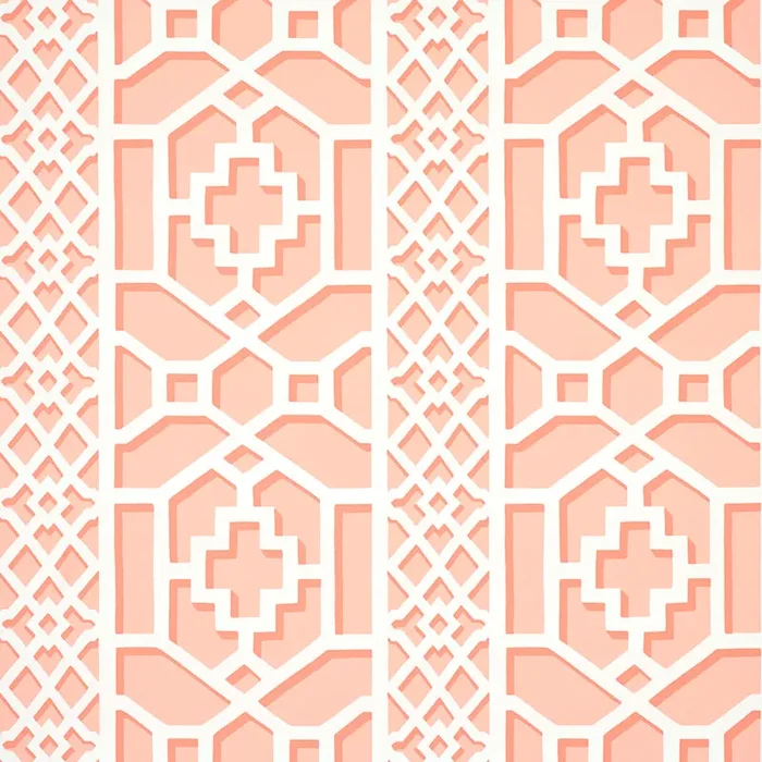 Schumacher Zanzibar Trellis Coral Wallpaper