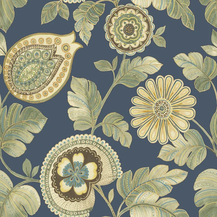 Seabrook Designs Boho Rhapsody Calypso Paisley Leaf Botanical Bohemian Blue Matte – RY31212