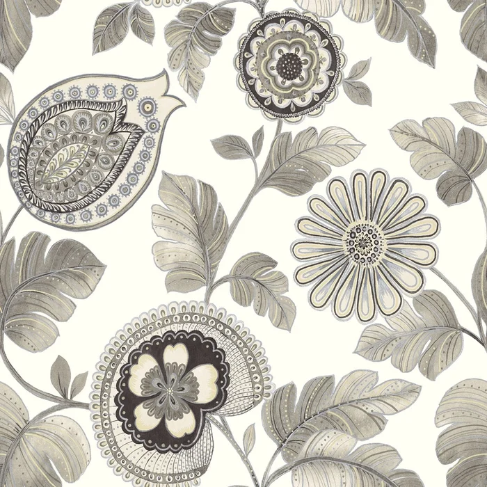 Seabrook Designs Boho Rhapsody Calypso Paisley Leaf Botanical Bohemian Grey Matte – RY31200
