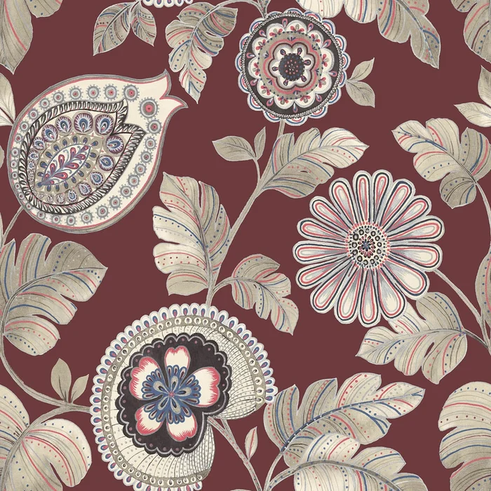 Seabrook Designs Boho Rhapsody Calypso Paisley Leaf Botanical Bohemian Red Matte – RY31201