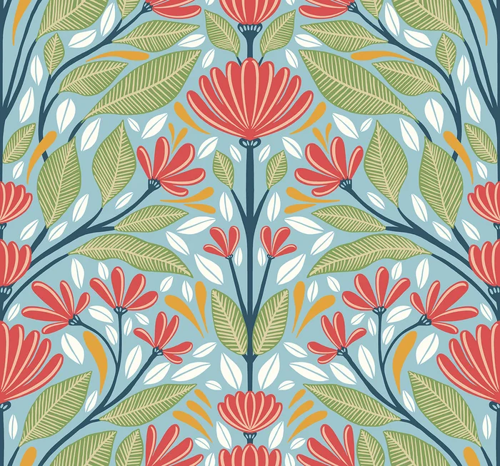 Seabrook Designs Summer House Carmela Folk Floral Floral Contemporary Multi Matte – SC20604