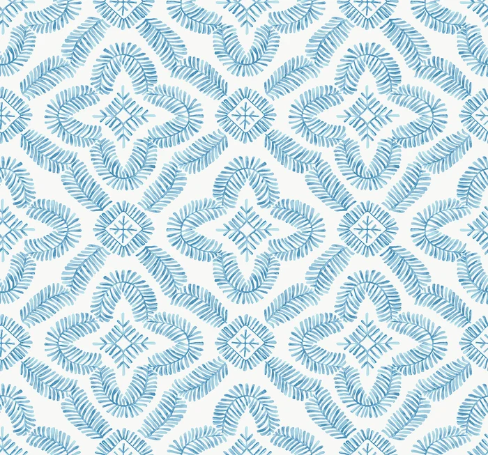 Seabrook Designs Summer House Talia Botanical Medallion Geometric Contemporary Blue Matte – SC21302