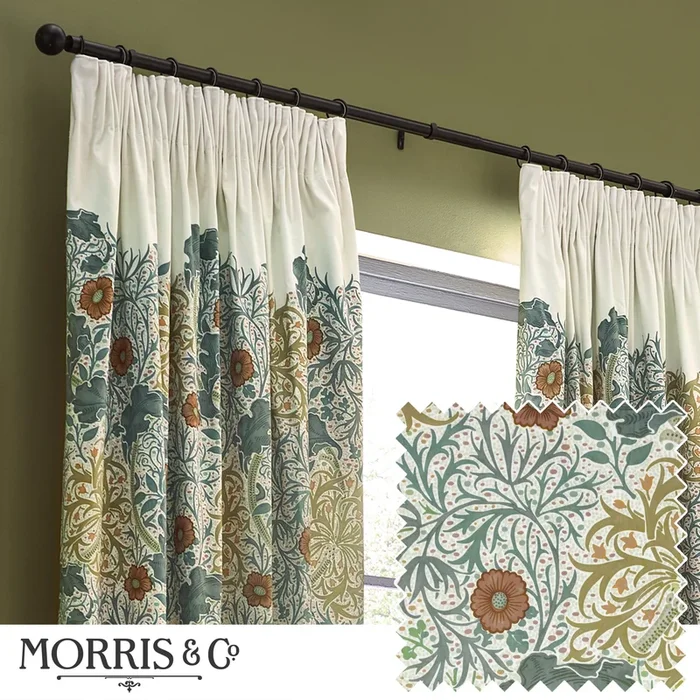 SEAWEED 167X137 PENCIL PLEAT CURTAINS STONE/SUNFLOWER
