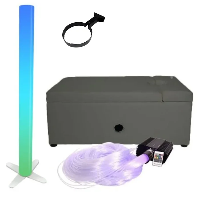 Sensory Waterless LED Light Tube 180cm + Fibre Optic Light 100 Tails & Gey Rectangular Padded Plinth