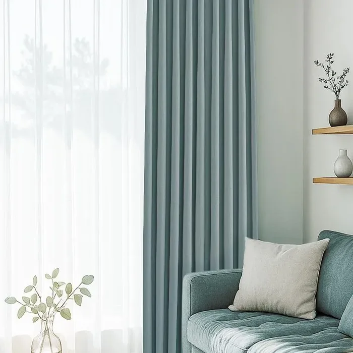 Seren Chenille Fog Blue Blackout Curtains Heavyweight Classic Custom Drapes