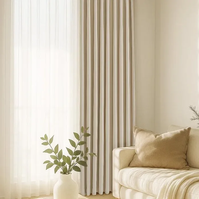 Seren Chenille Oat Latte Blackout Soundproof Curtains Heavyweight Classic Custom Drapes