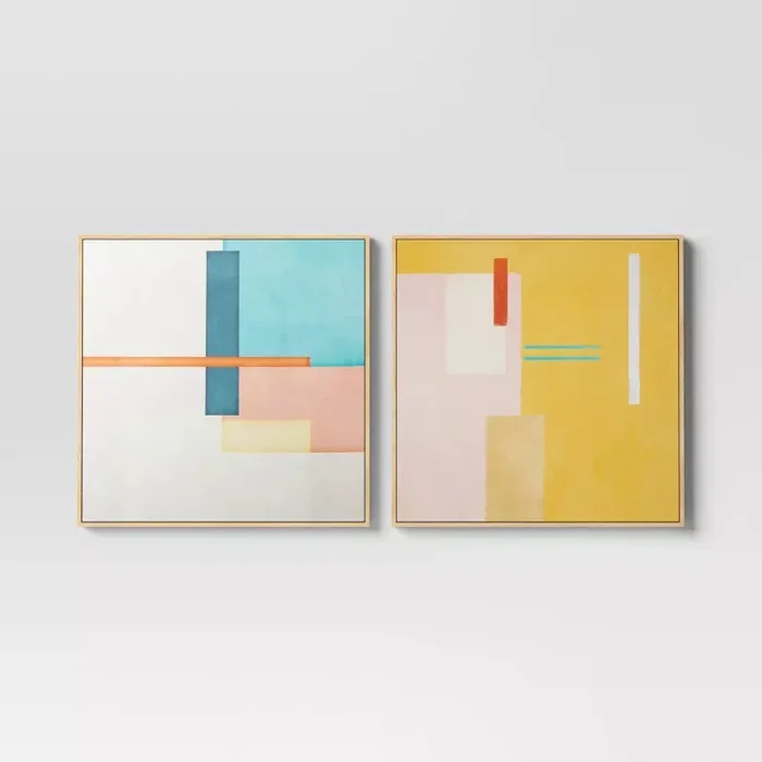 (Set of 2) Color Blocks Framed Wall Canvases