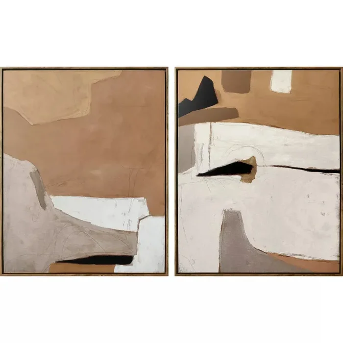 (Set of 2) Earth Abstract Framed Canvases Brown – Modern Vertical Wall Art, Digital Print