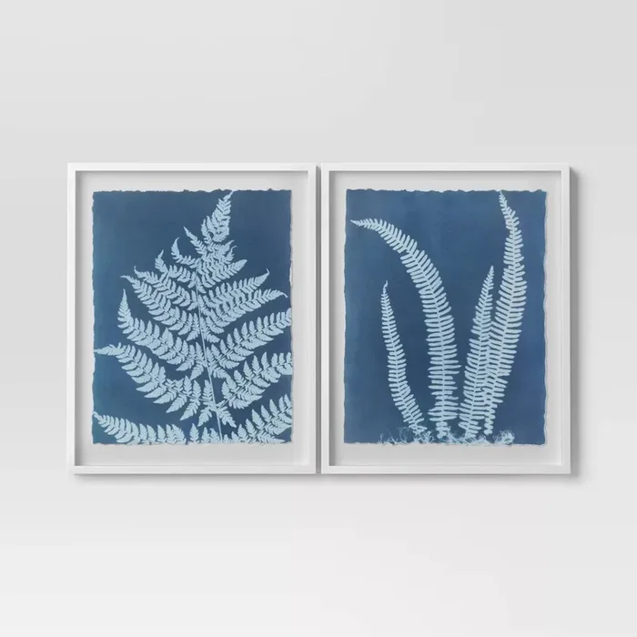 (Set of 2) Float Mount Plant Print Framed Wall Poster Set White: Vertical Canvas Art, Hardwood Frame