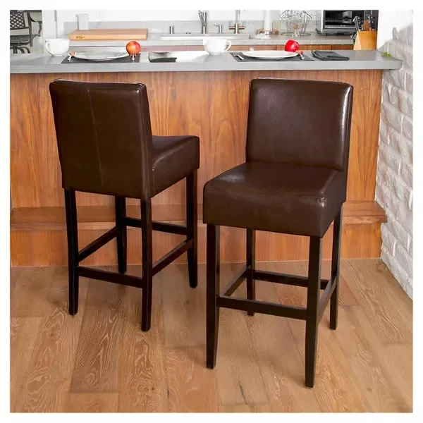 Set of 2 Lopez Leather Barstools – Brown