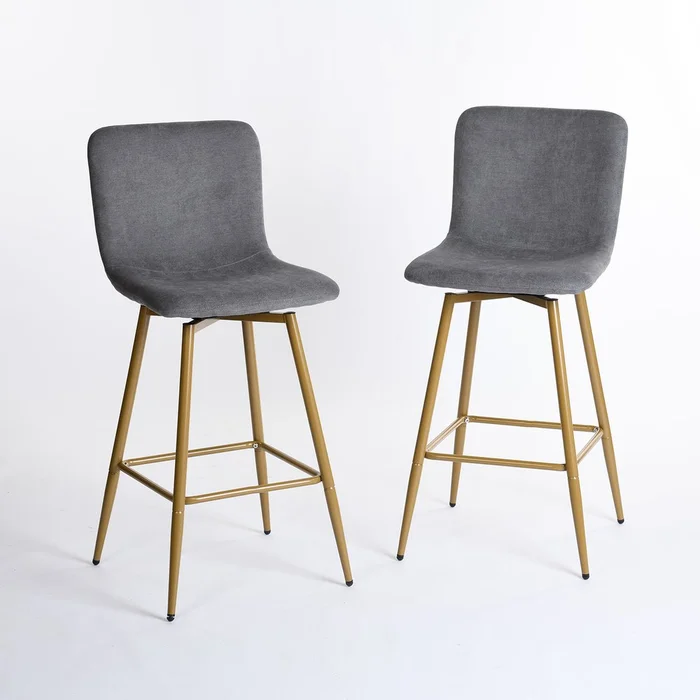 Set of Two 29″ Gray And Gold Steel Bar Height Bar Chairs