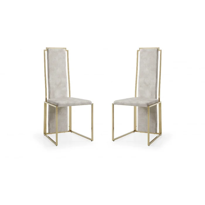 Set of Two Beige and Gold Upholstered Dining Side Chairs