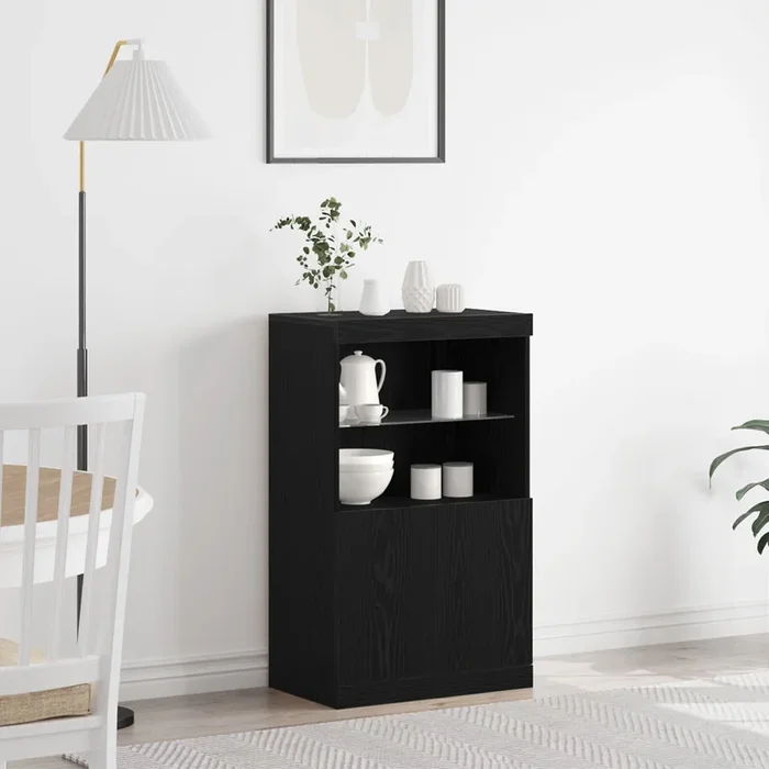 Sideboard With Led Lights Black Oak 60X37X100 Cm