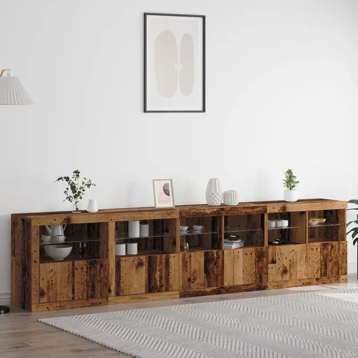 Sideboard With Led Lights Old Wood 283X37X67 Cm Engineered Wood