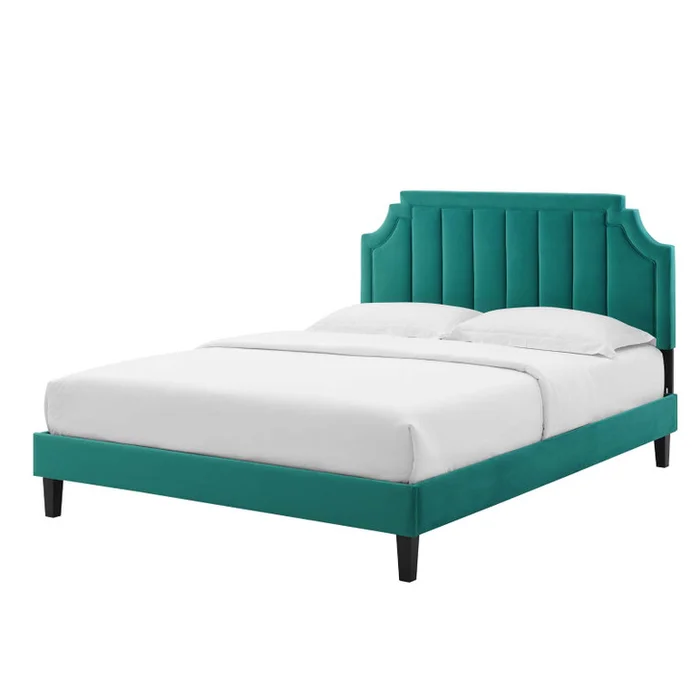 Sienna Performance Velvet Full Platform Bed, Velvet, Teal Blue, 23551