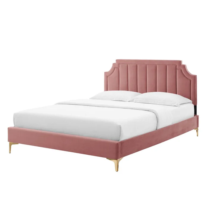 Sienna Performance Velvet King Platform Bed, Velvet, Pink, 23578