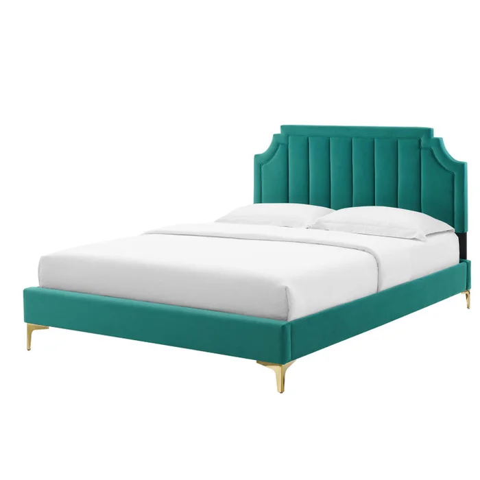 Sienna Performance Velvet Queen Platform Bed, Velvet, Teal Blue, 23439