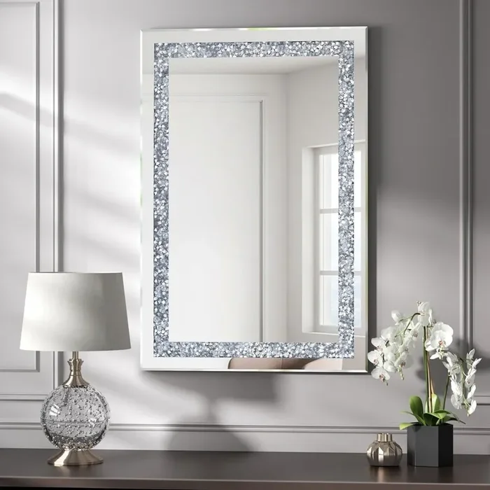 Silver Rectangle Crystal Decorative Wall Mirror