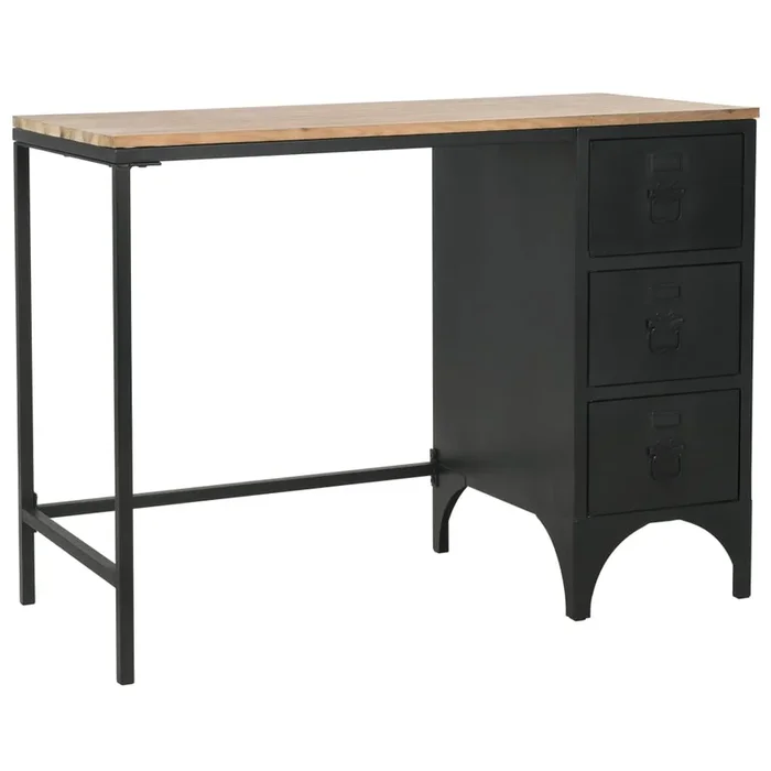 Single Pedestal Desk Solid Firwood And Steel 100X50X76 Cm