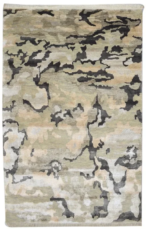 Sissy Sage Wool / Silk Rug 5X8 Modern Hand Knotted Indian Abstract