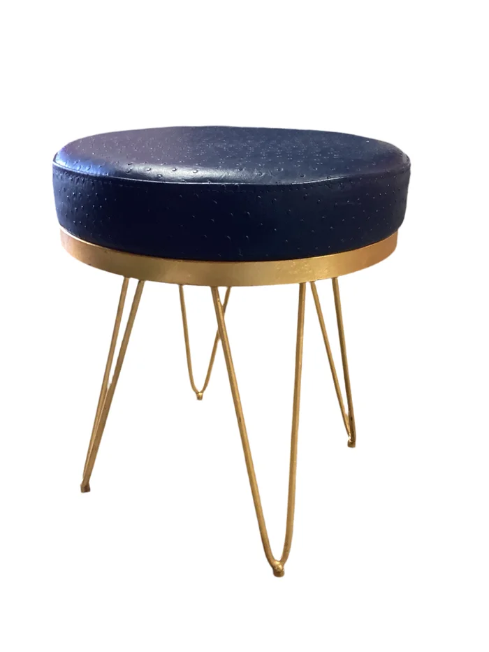 Small Navy Leather Stool- local pick up