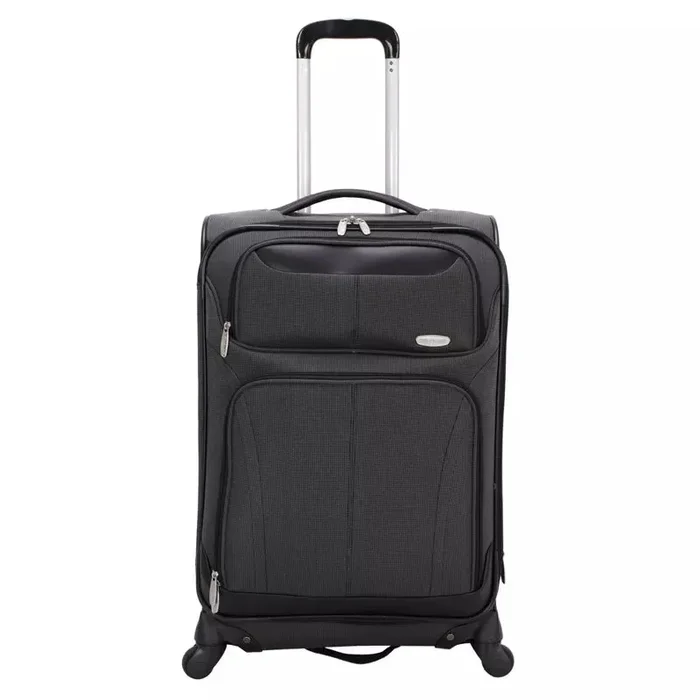 Softside Medium Checked Spinner Suitcase – Gray