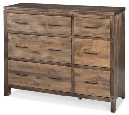 Solid Alder Wood 2 West Collection 6 Drawer Combo Dresser in Iron Finish