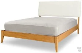 Solid Alder Wood 2 West Collection Queen Upholstered Platform Bed in Snow Performance Fabric