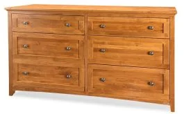 Solid Alder Wood Emerson 6 Drawer Dresser in Golden Pecan Finish