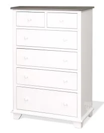 Solid Alder Wood Portland 6 Drawer Chest with Deep Blanket Drawers in Driftwood & White Finish