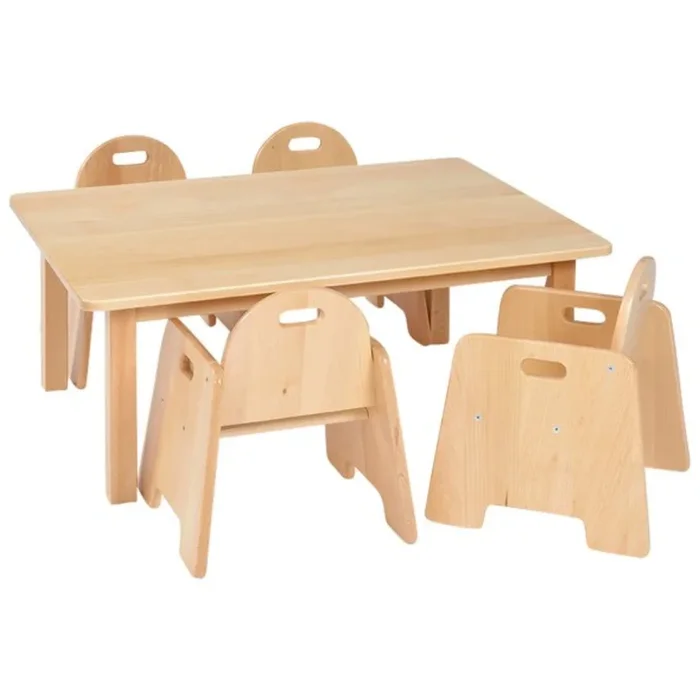 Solid Beech Rectangular Table W96 x D69 x H40cm & H20cm Infant Chairs x 4