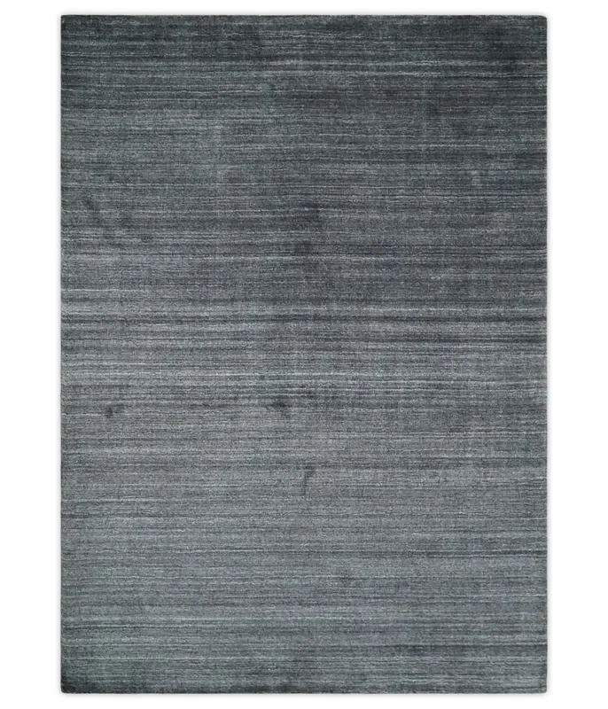 Solid Dark Gray Scandinavian 5×7 Blended Bamboo Silk Flatwoven Area Rug, Dinning, Kids Rug | HL32