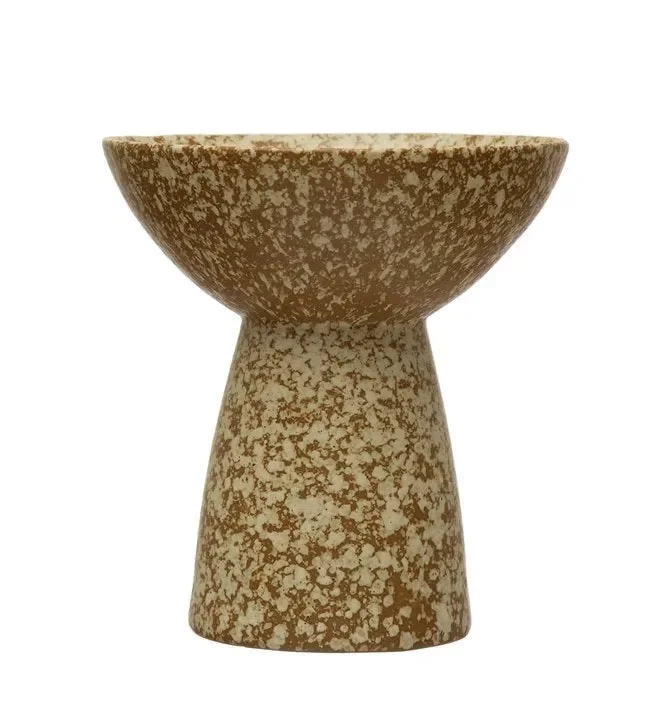 Speckled Reactive Glaze Stoneware Dish on Pedestal