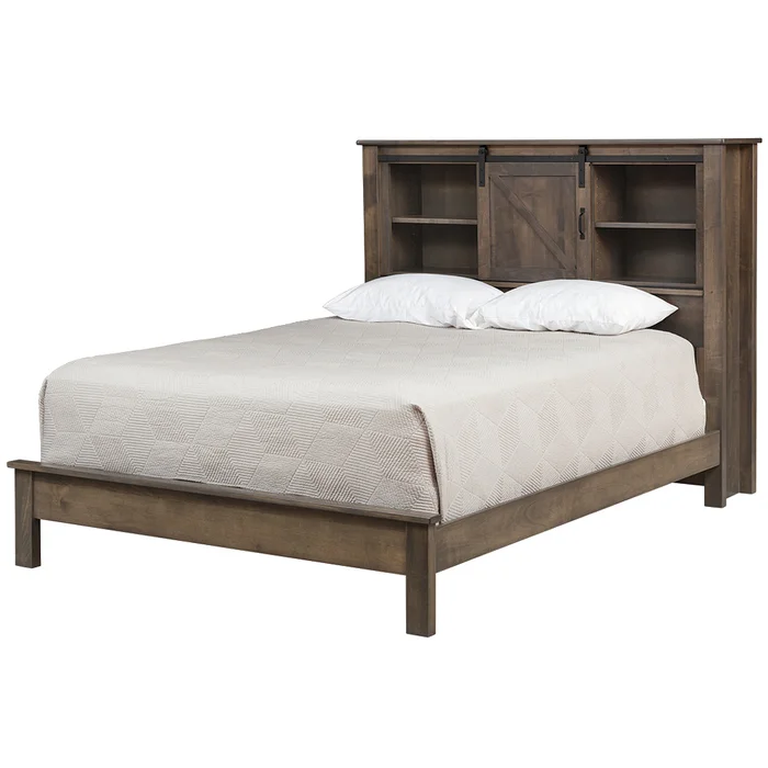 Springfield Amish Bed with Sliding Barn Door Headboard Storage