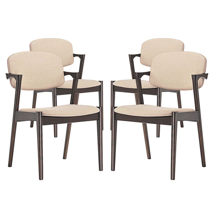Spunk Dining Armchair (Set of Four), Beige, Fabric, Wood
