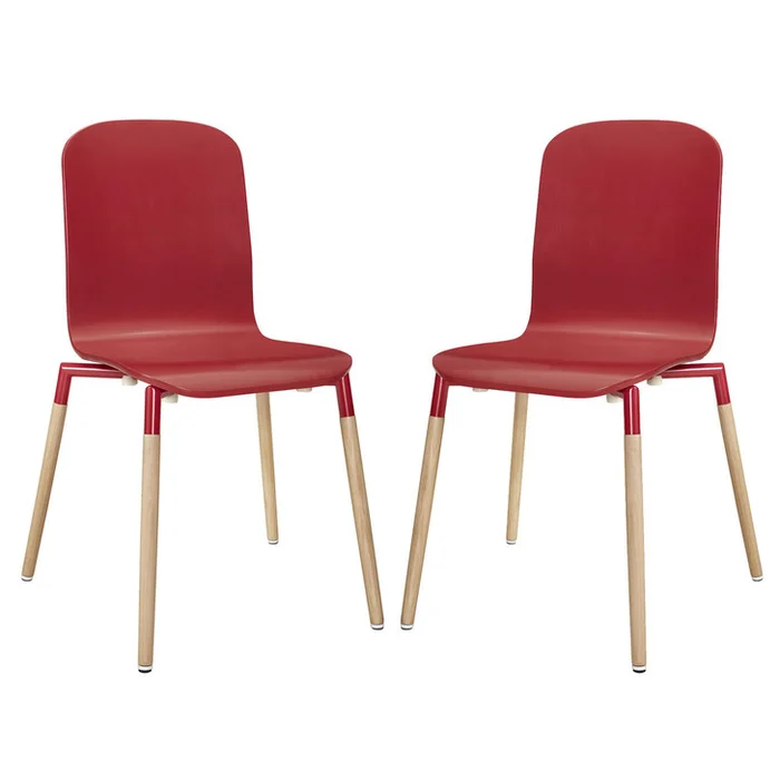 Stack Wood Dining Chairs Set of 2 in Red