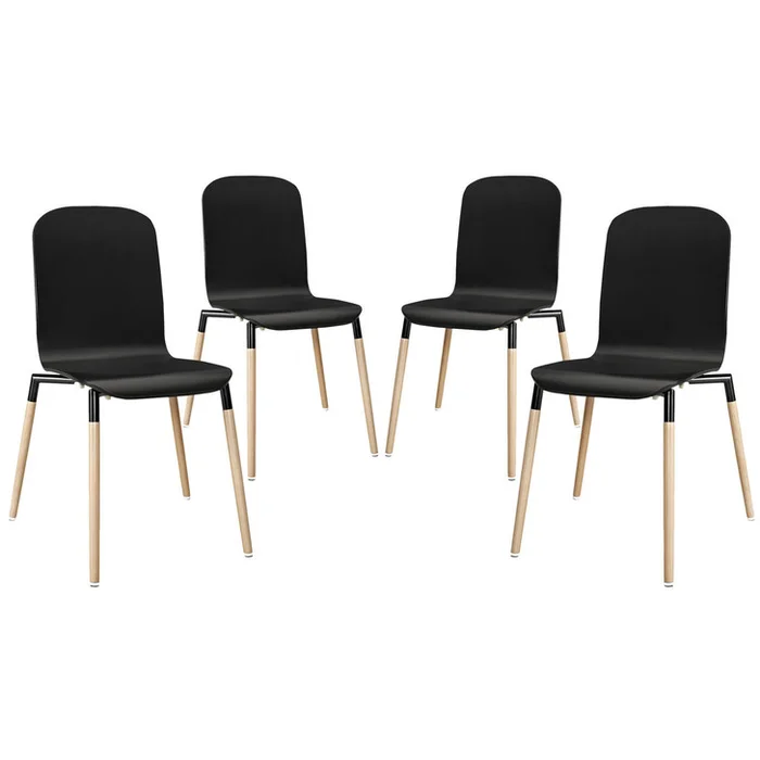 Stack Wood Dining Chairs Set of 4 in Black