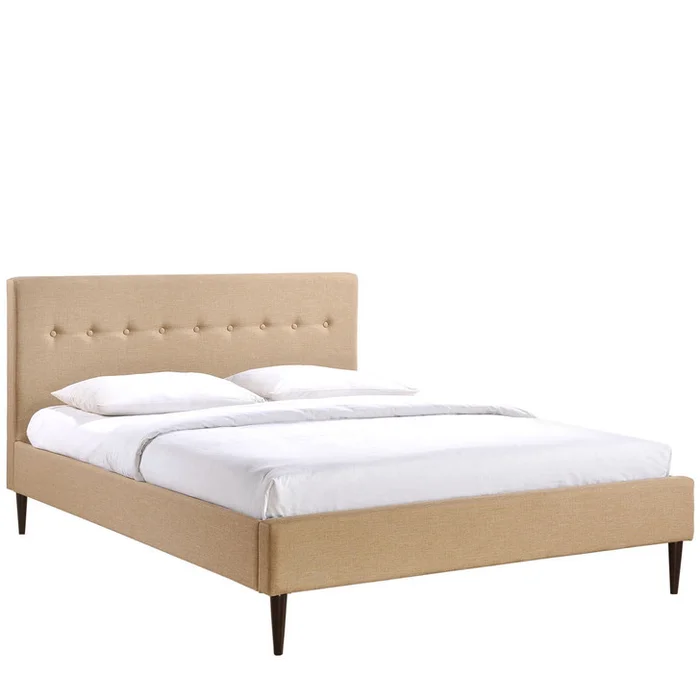 Stacy Queen Bed Frame, Beige Fabric