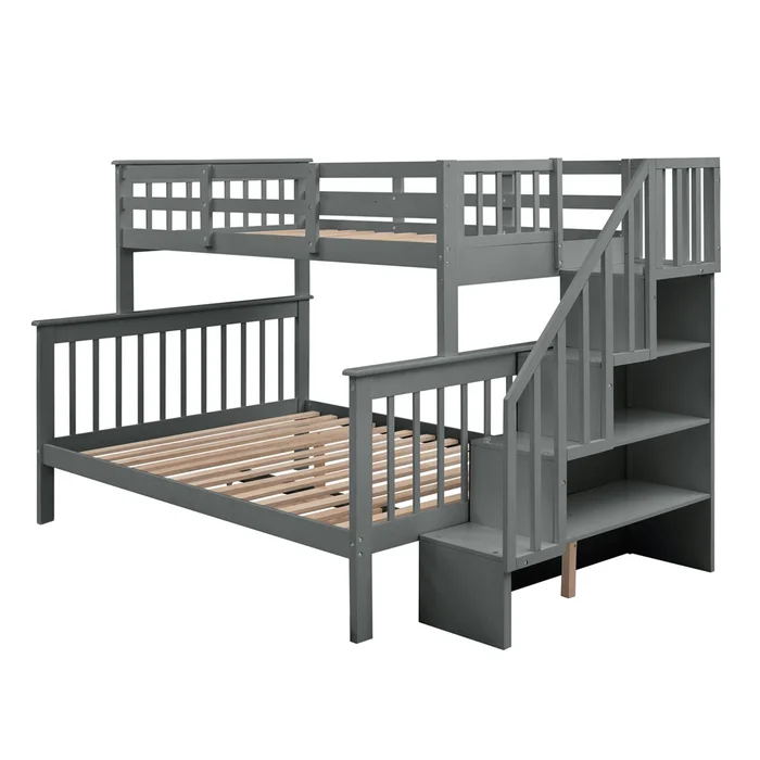 Stairway Bunk Bed With Storage And Guard Rail For Bedroom
