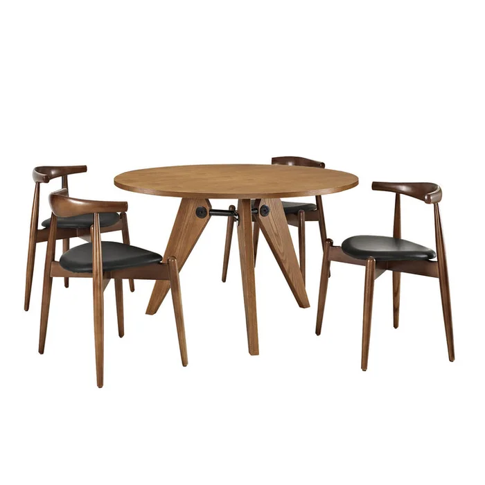 Stalwart Dining Chairs and Table Set of 5 in Dark Walnut Black
