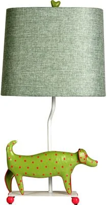 Stylecraft Mini Iron Dog Lamp, Green Dog, Green Shade