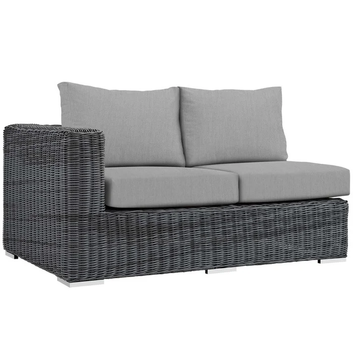 Summon Outdoor Patio Sunbrella® Left Arm Loveseat, Sunbrella Rattan Wicker, Grey Gray 13368