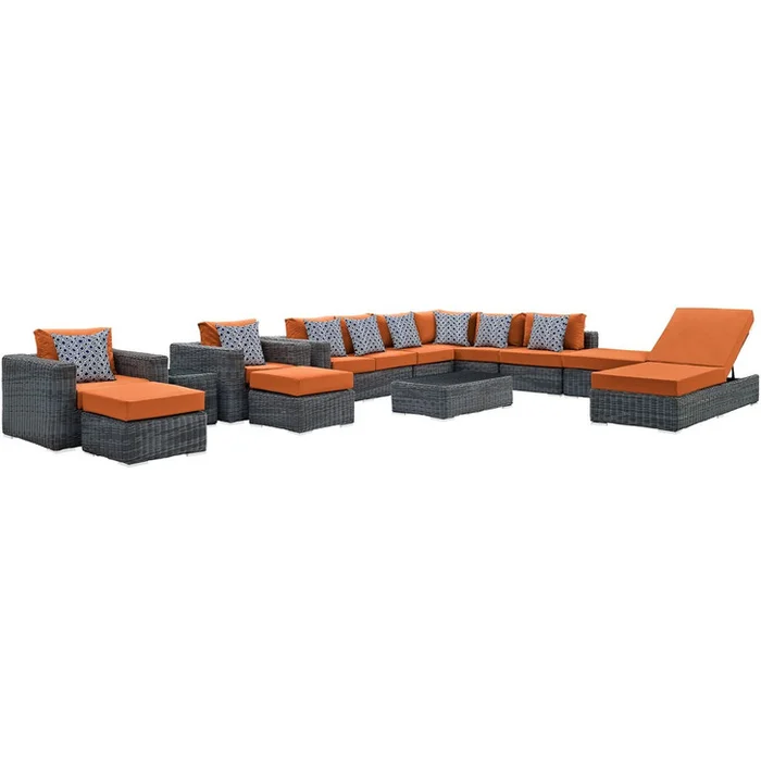 Summon Twelve PCS Outdoor Patio Sunbrella Sectional Set, Orange, Rattan 11186