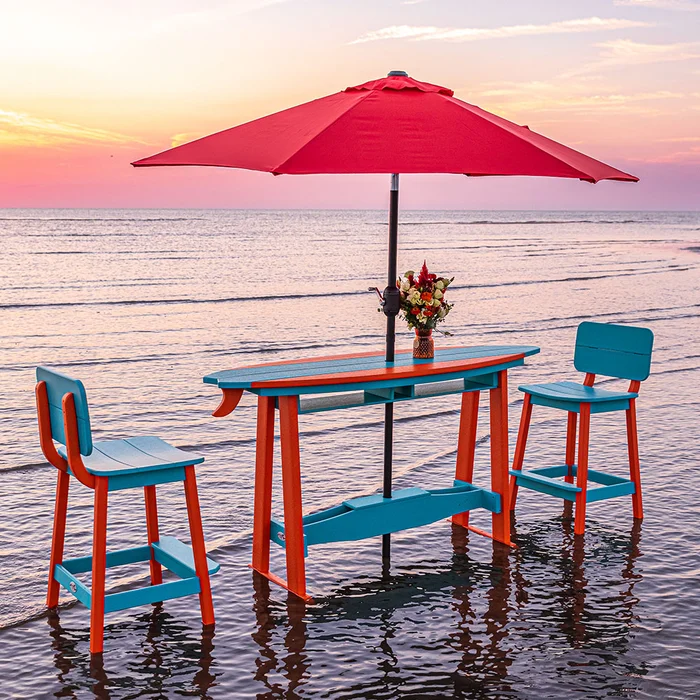 Surf-Aira 6′ Outdoor Surfboard Table with 2 Stools (Balcony & Bar Height Options)