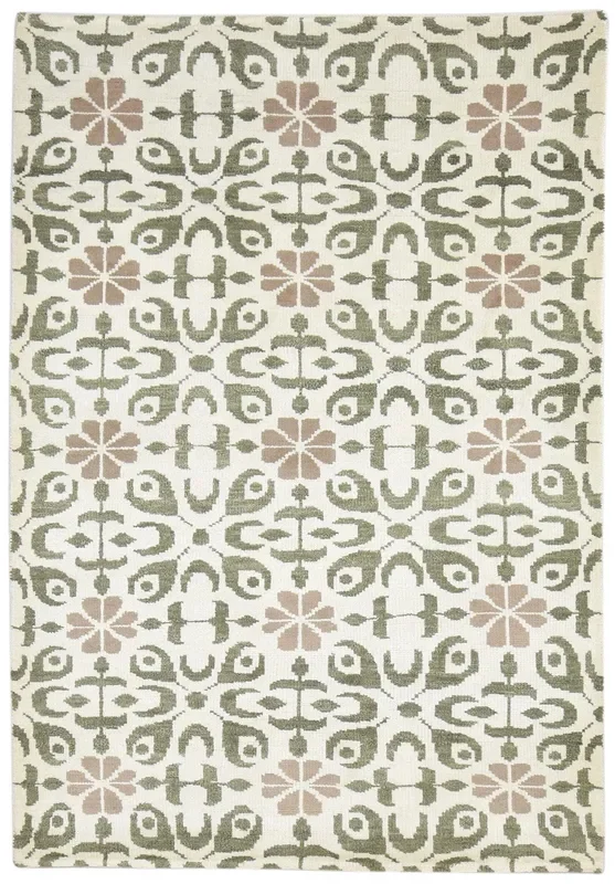 Tani Wool Sand Rug 5′ X 7′ Modern Hand Knotted Scandinavian Floral