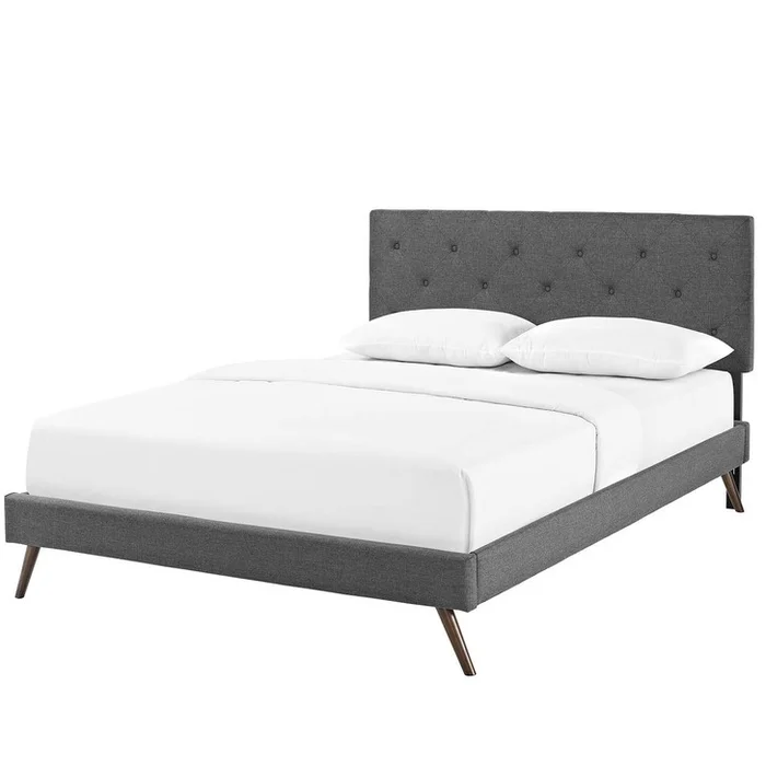 Tarah Full Fabric Platform Bed with Round Splayed Legs, Full Size, Fabric, Grey Gray, 14691