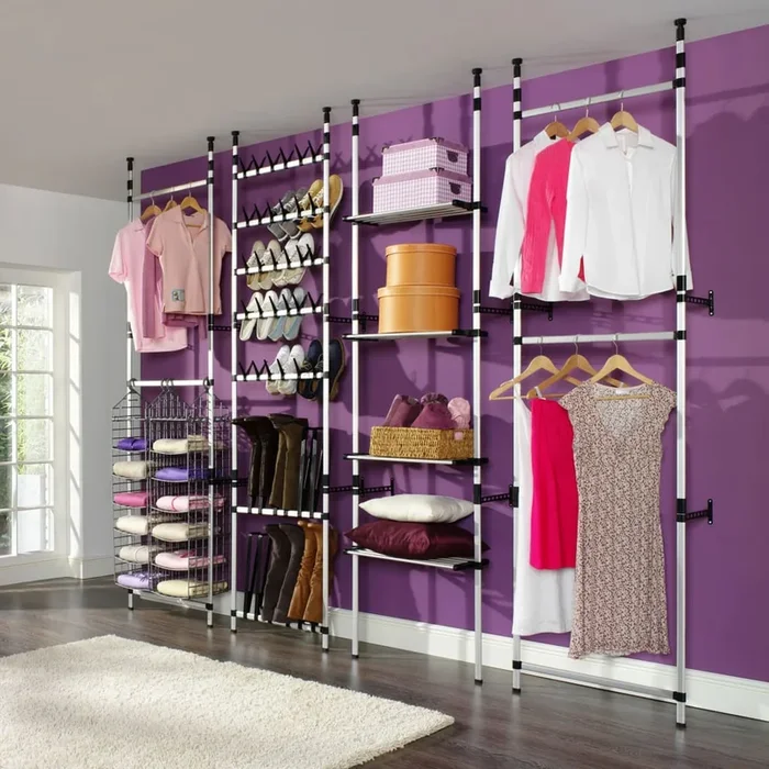 Telescopic Wardrobe System With Shelves Aluminium