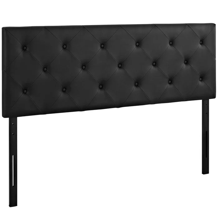 Terisa Queen Upholstered Vinyl Headboard, Black, Faux Leather 12045